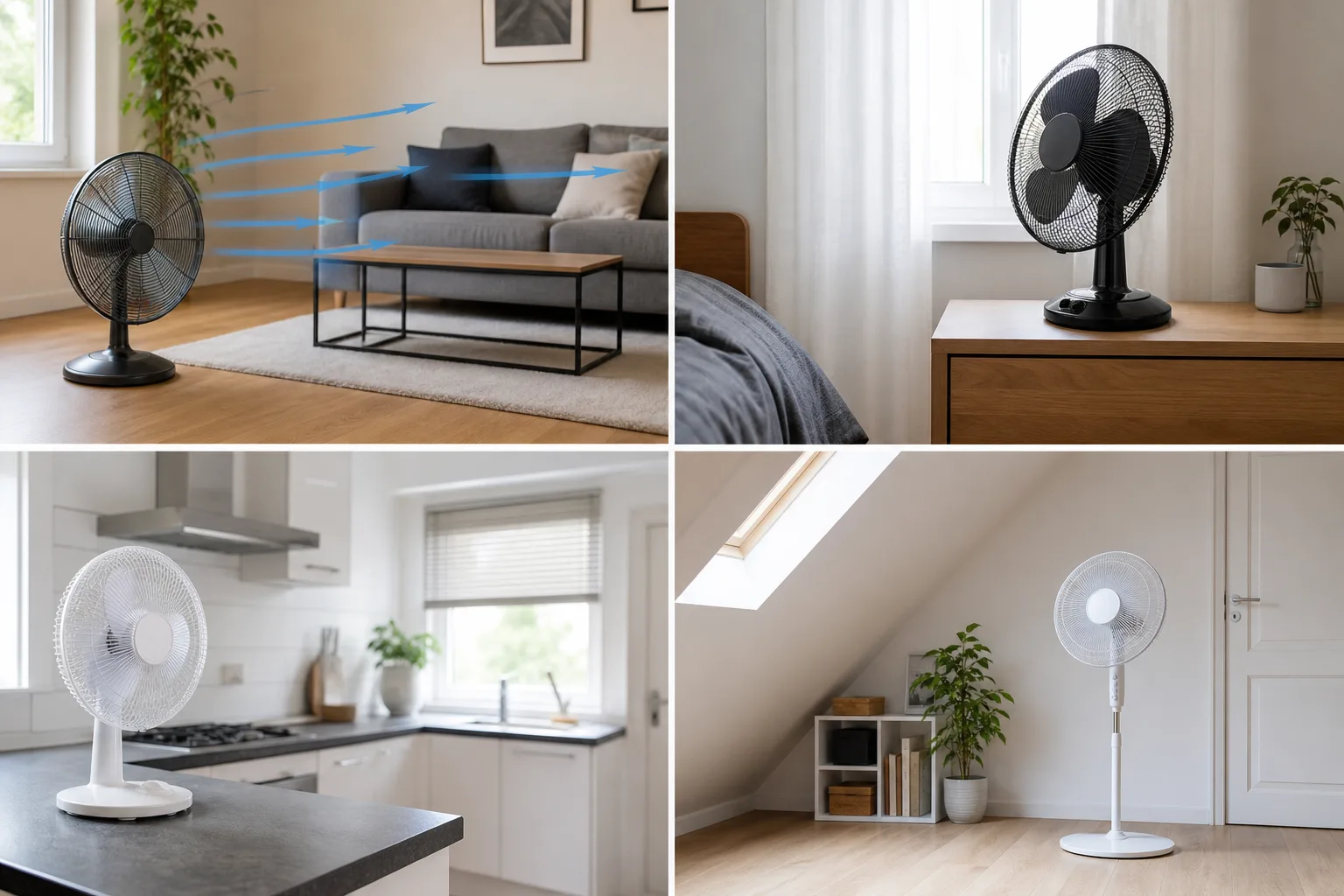 Das richtige Positionieren von Ventilatoren in verschiedenen Raeumen fuer besten Luftstrom